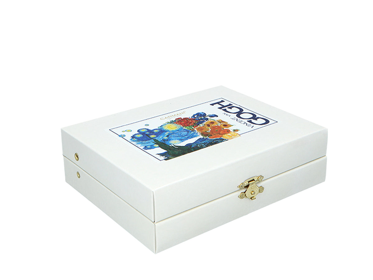 6 šaukštelių, padengtų 24K auksu, rinkinys su 1 cukraus šaukšteliu - V. van Goghas, įvairūs dizainai, su galimybe personalizuoti graviravimu, elegantiška dovanų pakuotė, matmenys 13 cm
