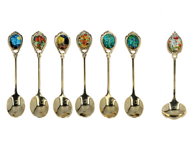 6 šaukštelių, padengtų 24K auksu, rinkinys su 1 cukraus šaukšteliu - V. van Goghas, įvairūs dizainai, su galimybe personalizuoti graviravimu, elegantiška dovanų pakuotė, matmenys 13 cm