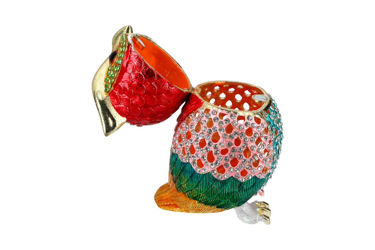 Openwork Metal Owl-Shaped Box, Customizable with Engraving, Ideal as a Gift, 15.5 cm Tall, Decorative and Functional for Storing Jewelry