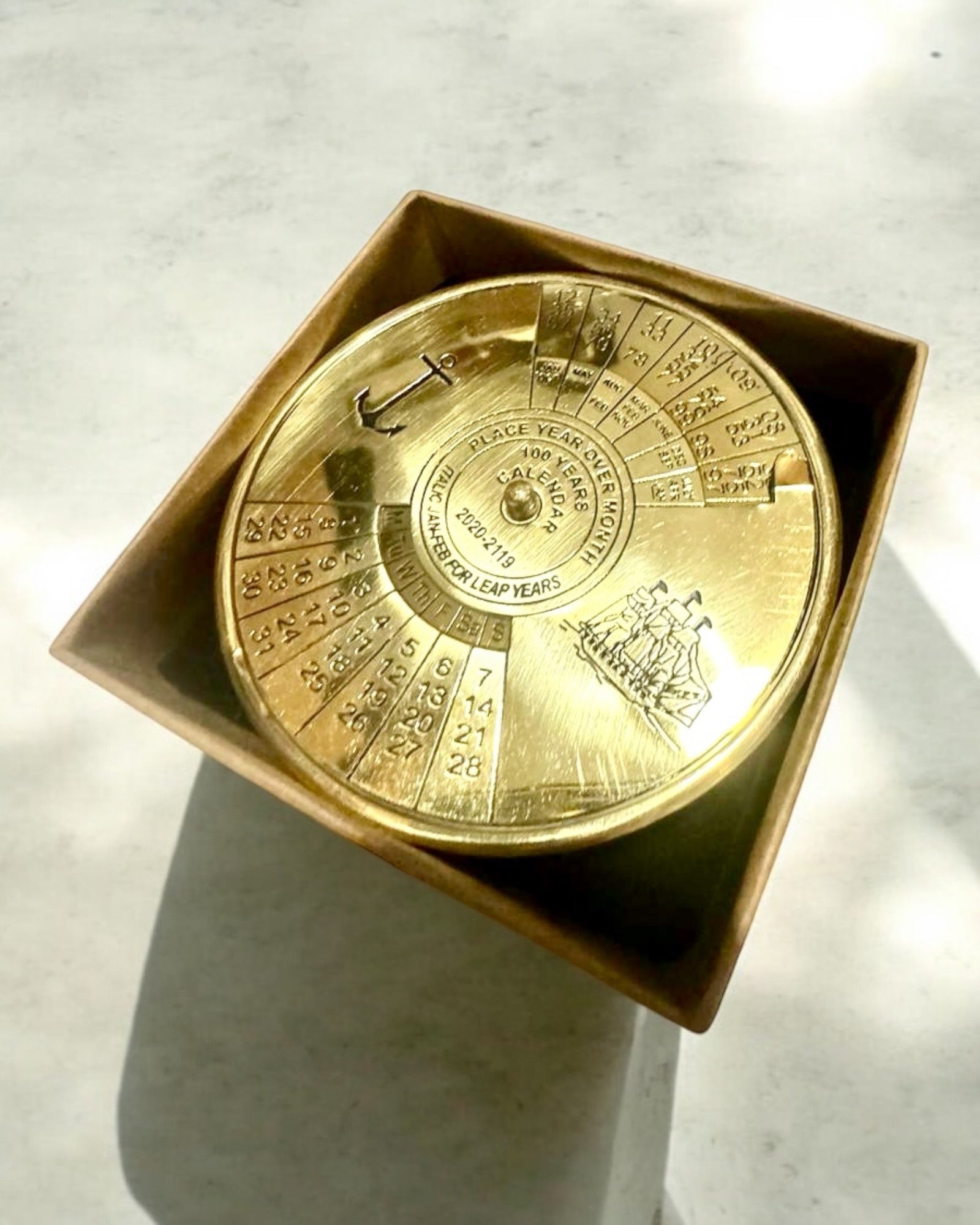 Kalendarium of Eternity 'Sea Sail' – Brass 100-Year Calendar, Engraving Option for a Gift