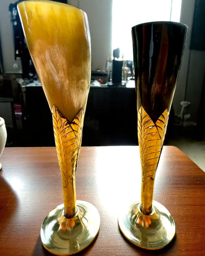 "Spirit of Craft" goblet made of buffalo horn and brass – handcrafted in India, 22 cm, customizable with engraving for a gift