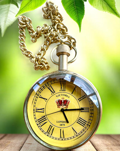 "Victoria Crown" Pocket Watch – Brass, Handcrafted in India, 5 cm wide, Japanese movement, customizable with engraving for a gift
