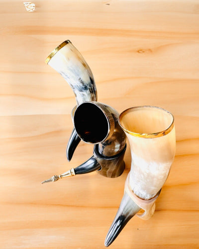 Horn Mug "Viking Valor" - Hand Engraved, Premium Quality - 4 Variants Available