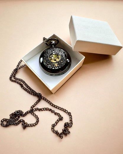 Black Pocket Watch "Midnight Elegance", personalization for gift with engraving