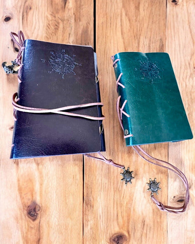 Vintage Sailing Notebook A6 or A7 size - with Compass Motif and Bearing Pages - Available in Various Color Variants, Engraving Option Available