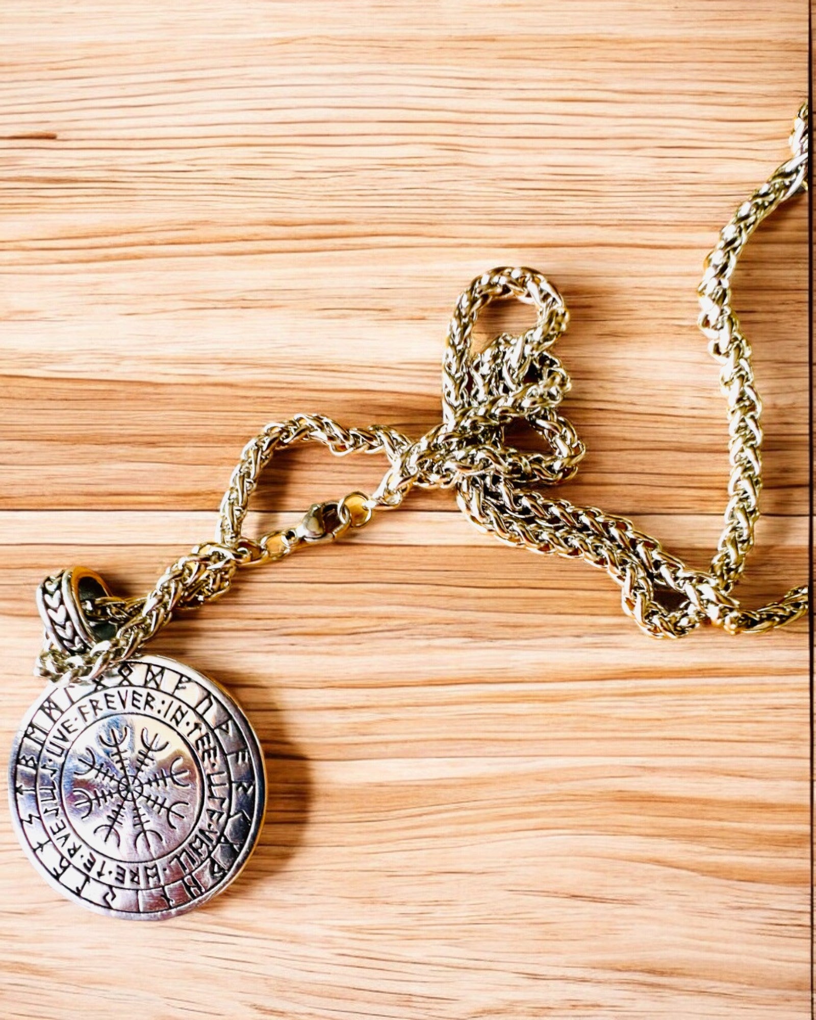 Stainless Steel "Tree of Life" Necklace with Personalization, featuring the Aegishjalmur Symbol (Helm of Awe)
