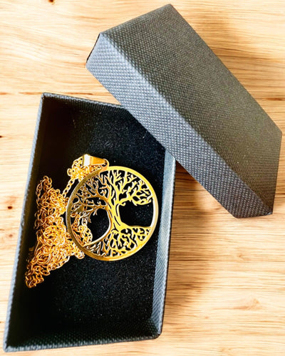 Nerūsējošā tērauda kaklarota "Dzīvības koks" - personalizācija ar gravējumu, 2 krāsu varianti