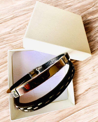 PU Leather and Stainless Steel Sports Bracelet with Engraving Option – 3 Colors