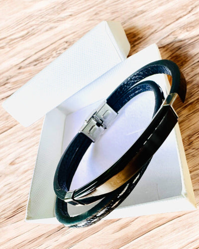 PU Leather and Stainless Steel Sports Bracelet with Engraving Option – 3 Colors