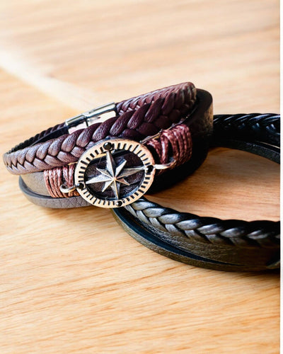 Bracelet "Compass Adventure" - customizable with engraving for a gift, 2 color variants available