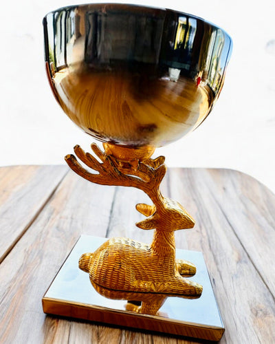 Decorative Bowl Deer Trophy – Handicraft from India, personalization with engraving