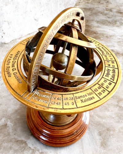 Brass Armillary "AstroGlobe" 13 cm in height, Handcrafted with Engraving Option, office decoration
