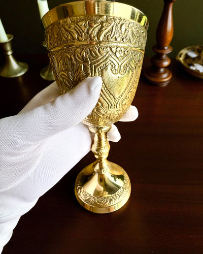 Royal Garden Goblet – hand-crafted brass goblet from India, customizable with engraving for a gift