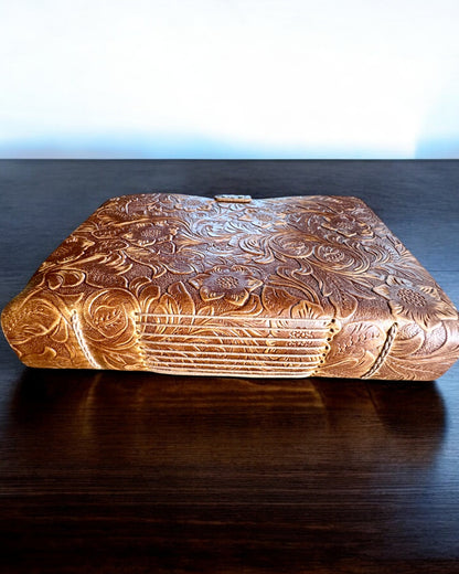 Leather Vintage Notebook "Floralis" – hand-embossed, 400 pages, engraving option, 2 variants