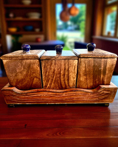 Royal Trio Set – Tea, Coffee, Sugar made of Shisham wood, handmade, with engraving option for a gift