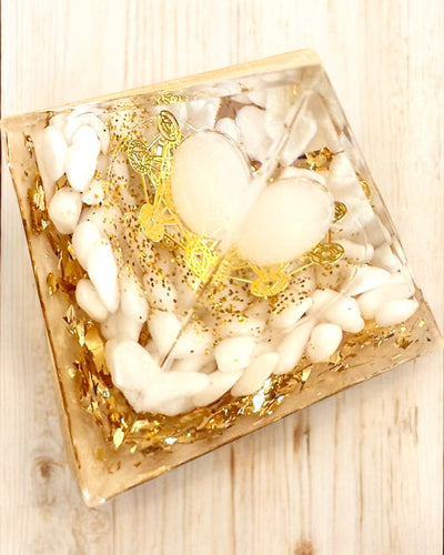 Orgonite Energy Pyramid with White Stones - "Golden Harmony", perfect as a gift