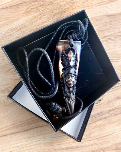 Wolf Fang necklace, resin amulet - Mystical Power of Nature, customizable with engraving for a gift