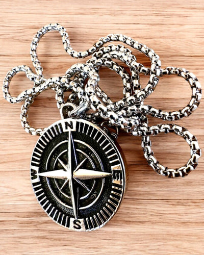 Stainless Steel Explorer's Compass Necklace, customizable with engraving for a gift