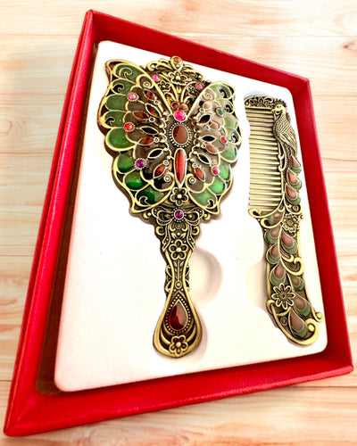 "Butterfly Elegance" Mirror Set with Comb