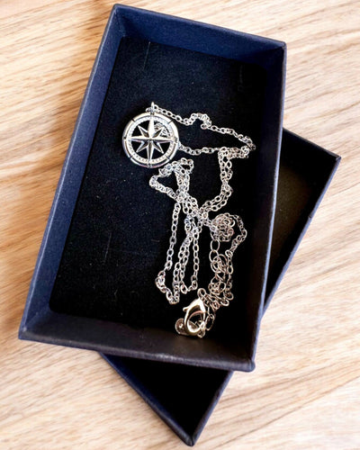 Silver Necklace with a Small Symbol - "Traveler's" Compass, customizable with engraving for a gift