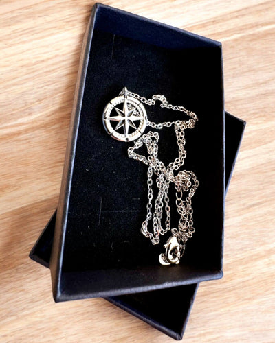 Silver Necklace with a Small Symbol - "Traveler's" Compass, customizable with engraving for a gift