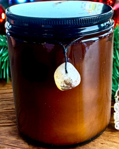 Соєва інтенційна свічка 250 мл з натуральним каменем – оберіть свою енергію: цитрин або гранат, персоналізація гравіюванням для подарунка