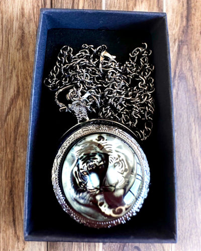 "Tiger Elegance" stainless steel pocket watch with engraving option for a gift