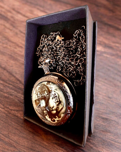"Tiger Elegance" stainless steel pocket watch with engraving option for a gift