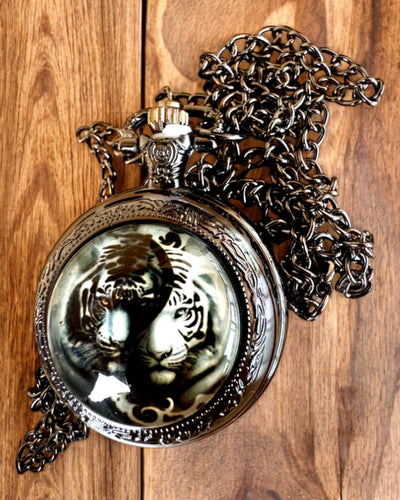 "Tiger Elegance" stainless steel pocket watch with engraving option for a gift