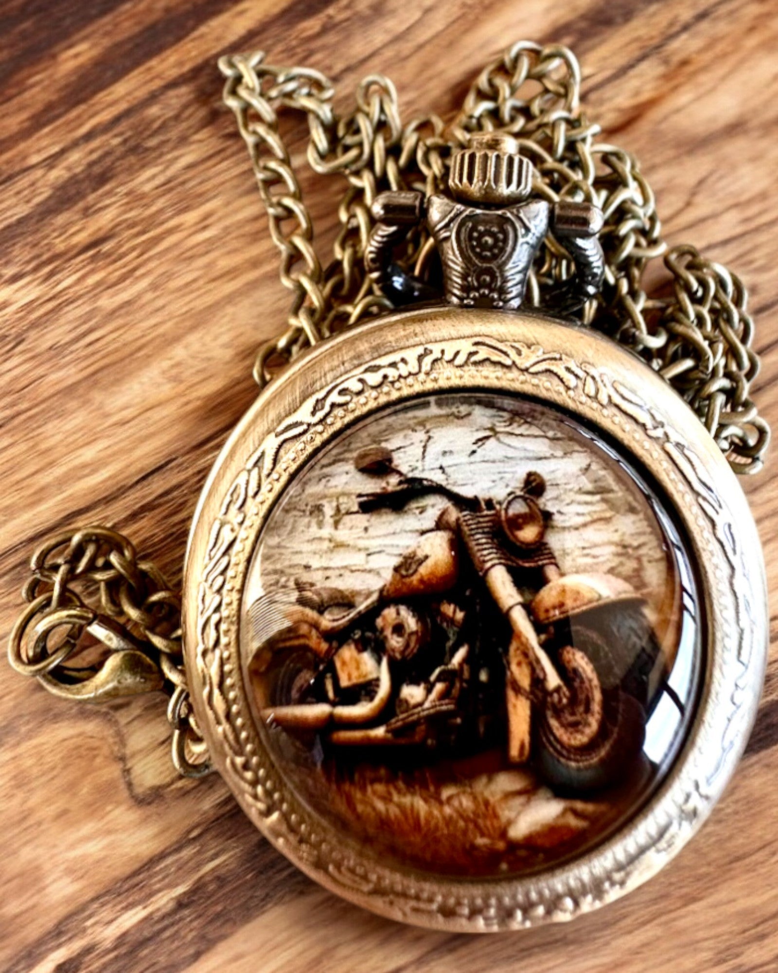 Ceas de buzunar retro „Stil motocicletă”, posibilitate de personalizare cu gravură pentru cadou
