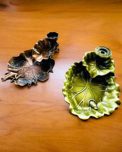 Elegantiška metalinė lotoso lapo smilkalų laikiklis - 4 variantai pasirinkimui, galimybė personalizuoti graviravimu dovanai