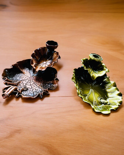 Elegantiška metalinė lotoso lapo smilkalų laikiklis - 4 variantai pasirinkimui, galimybė personalizuoti graviravimu dovanai