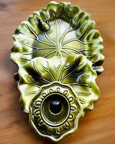 Elegantiška metalinė lotoso lapo smilkalų laikiklis - 4 variantai pasirinkimui, galimybė personalizuoti graviravimu dovanai