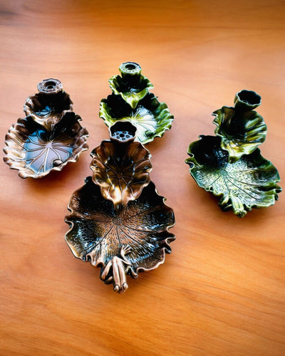 Elegantiška metalinė lotoso lapo smilkalų laikiklis - 4 variantai pasirinkimui, galimybė personalizuoti graviravimu dovanai