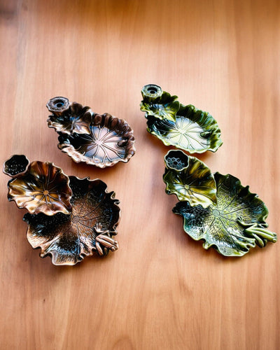 Elegantiška metalinė lotoso lapo smilkalų laikiklis - 4 variantai pasirinkimui, galimybė personalizuoti graviravimu dovanai