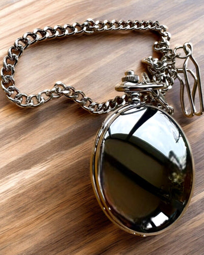 Klasisks kabatas mehāniskais pulkstenis ar dubultu vāku, manuāls, sudraba krāsā