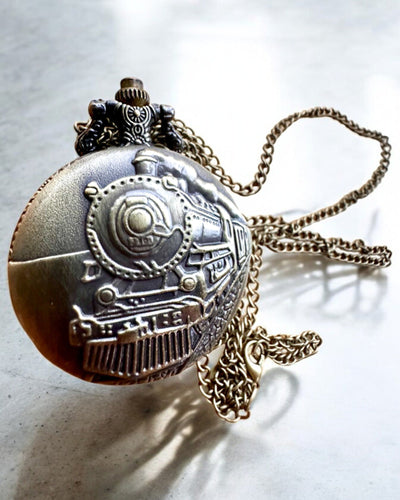 Time Locomotive Pocket Watch with Engraving, for Gift, Train Motif