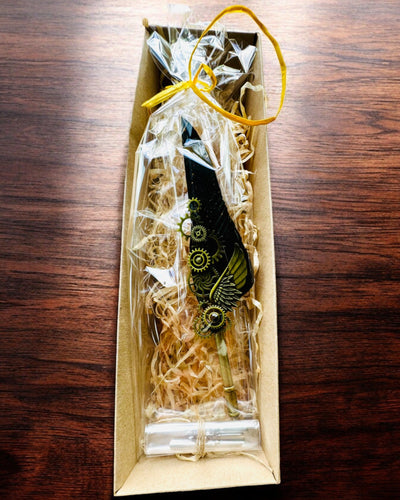 "Steampunk Elegance" Calligraphy Pen with Turkey Feather - Handcrafted, 5 Variants to Choose From, Custom Engraving for Gift