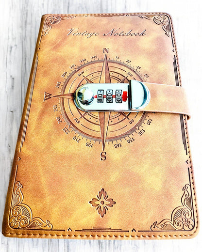 Slaptas A5 formato užrašų knygelė Vintage su kodine spyna - Pasirinkite Savo Stilių, personalizacija graviravimu dovanai