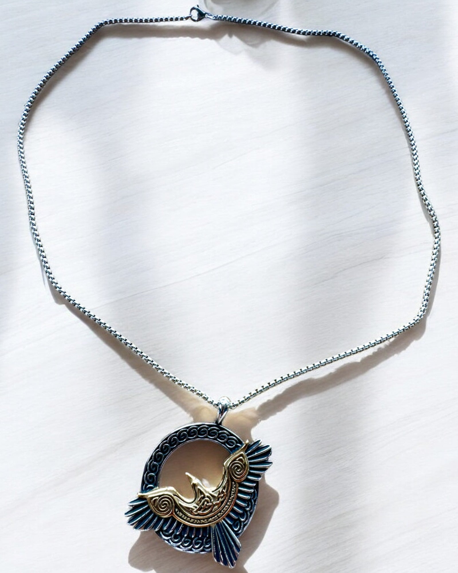 Amulet of the Steel Falcon - Necklace with engraving, inspired by Celtic art, as a gift