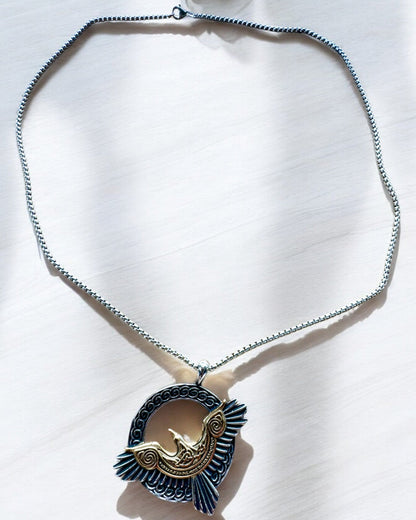 Amulet of the Steel Falcon - Necklace with engraving, inspired by Celtic art, as a gift