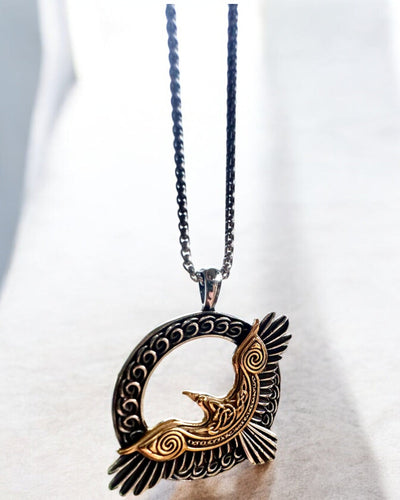 Amulet of the Steel Falcon - Necklace with engraving, inspired by Celtic art, as a gift