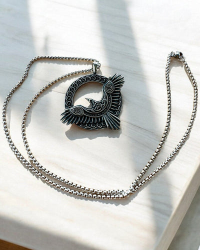 Amulet of the Steel Falcon - Necklace with engraving, inspired by Celtic art, as a gift