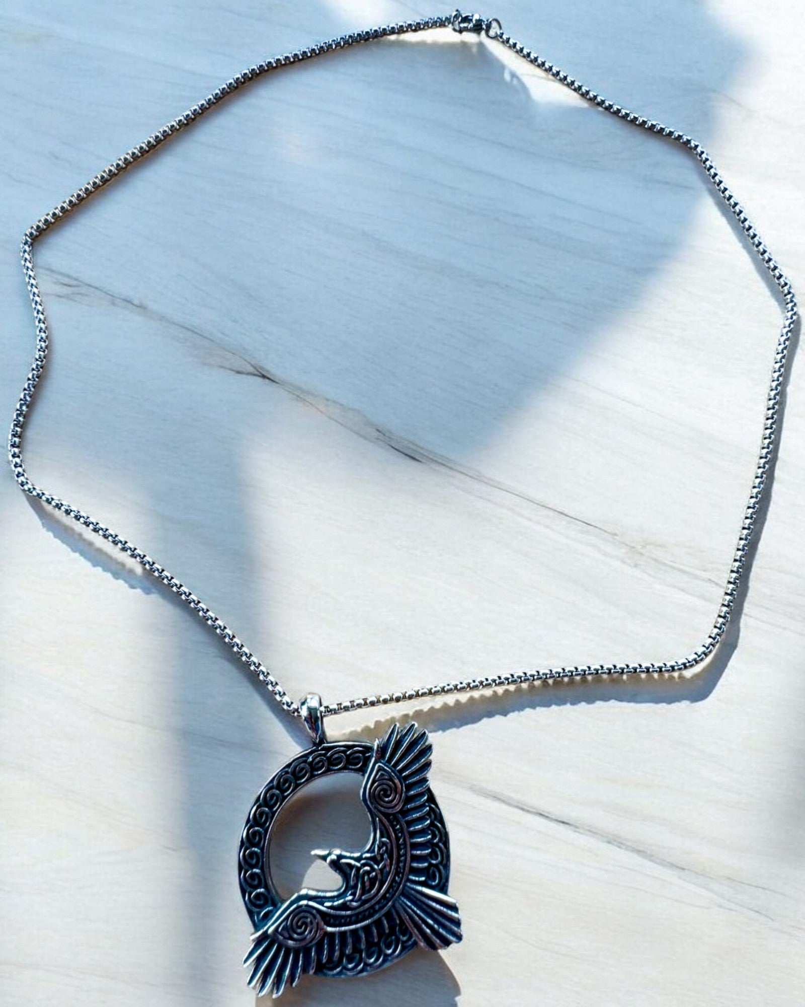Amulet of the Steel Falcon - Necklace with engraving, inspired by Celtic art, as a gift