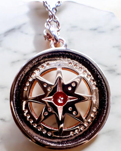 Necklace "Compass of Love" with zirconia, customizable with engraving