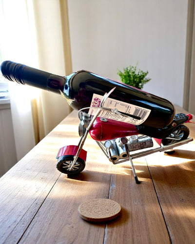 Metal Wine Rack 40 cm long, in the shape of a motorcycle with engraving option for a gift
