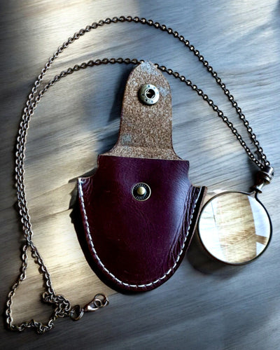 Vintage Look - Stiklinis didinamasis lęšis su odiniu dėklu, galimybė personalizuoti graviravimu