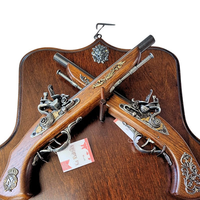 Replicas of 2 Flintlock Pistols on a Hanger – for Wall Mounting – TR-237