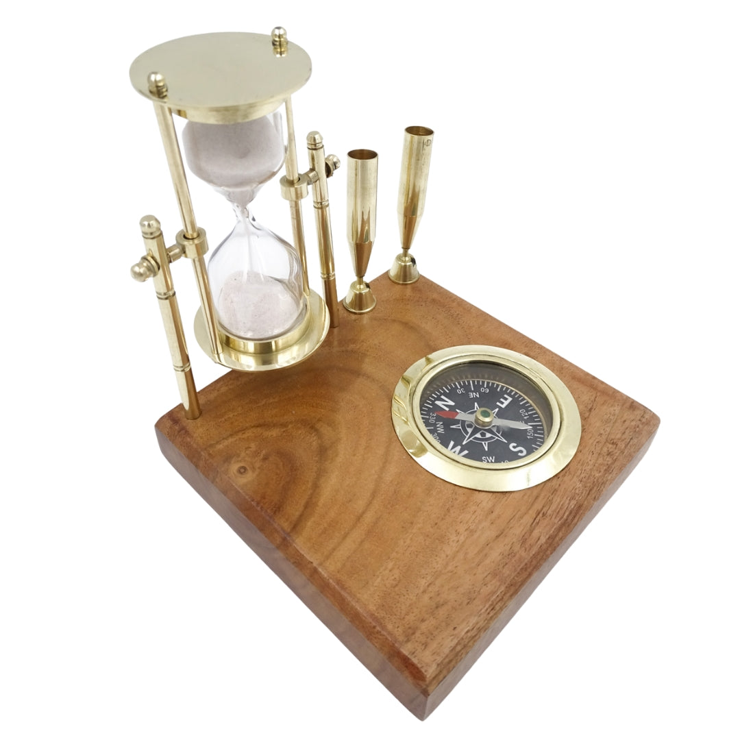 Set de birou retro - Clepsidră Busolă și Suporturi pentru pixuri - NC2618OP