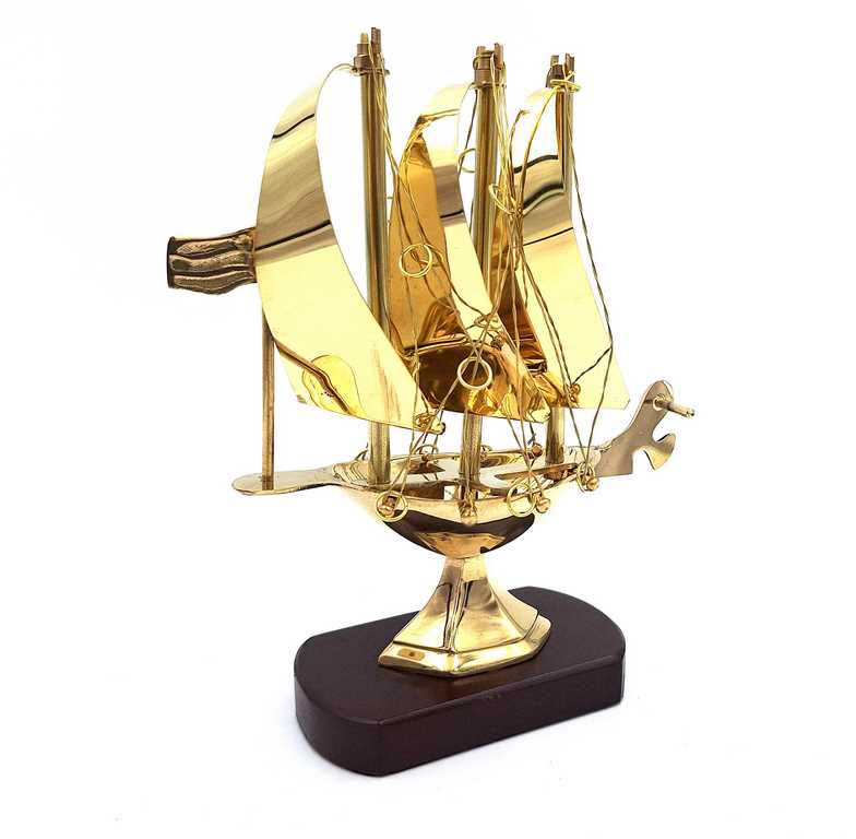 Brass Ship on a Wooden Base 20 cm - N-4450A